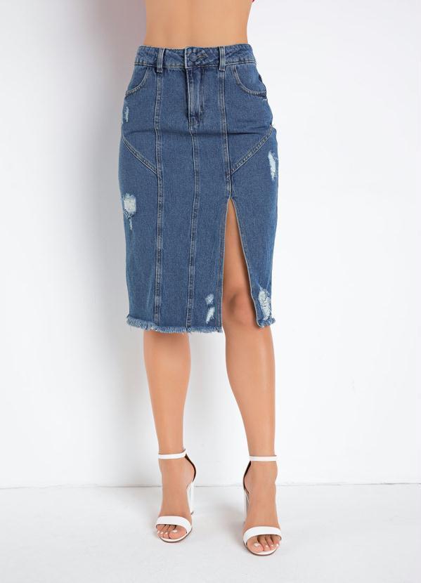 Saia Jeans com Bolsos Sawary