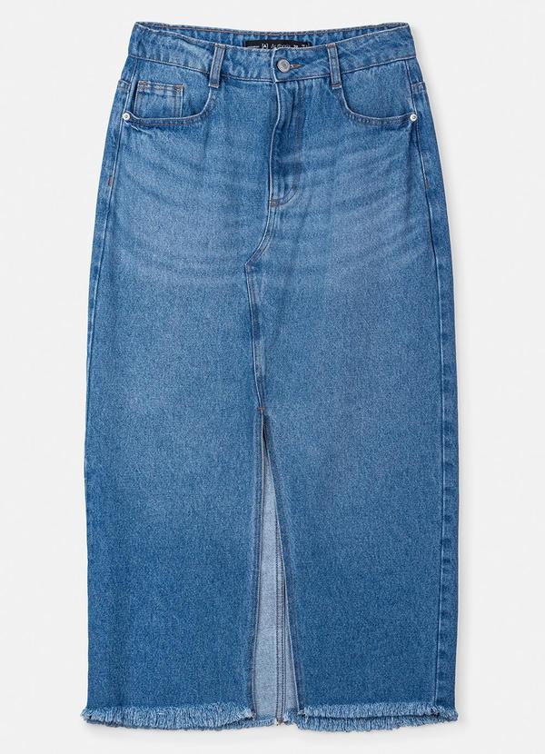 Vista 2 Saia Jeans Midi com Fenda Azul Authoria Authoria