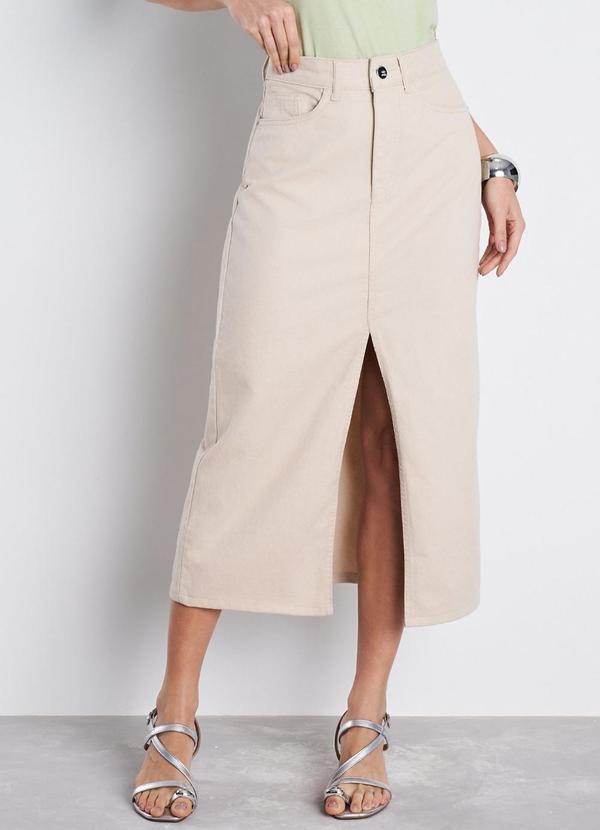 Saia Jeans Midi Feminina Bege