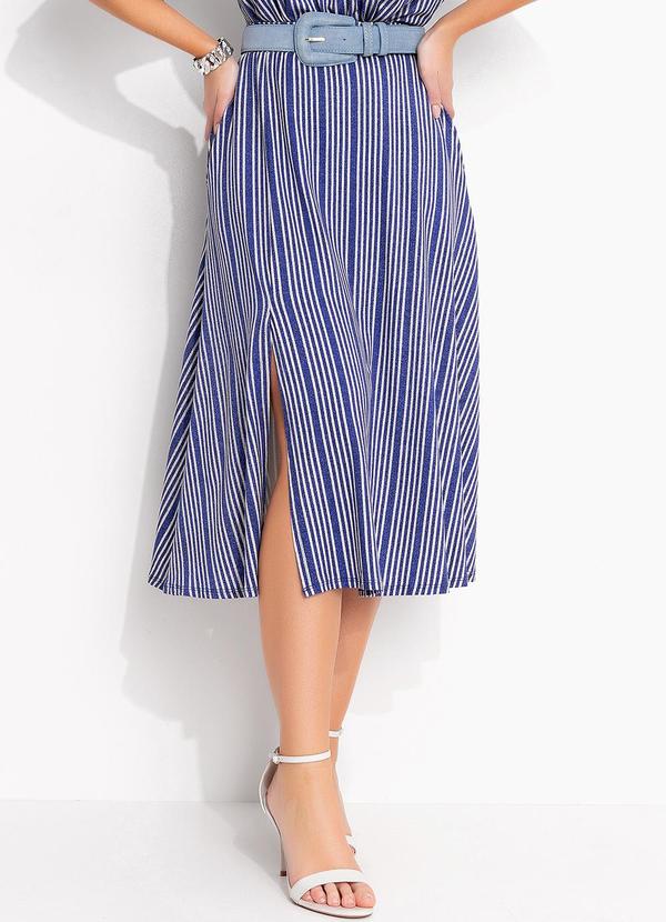 Saia Listrado Azul em Malha de Viscose