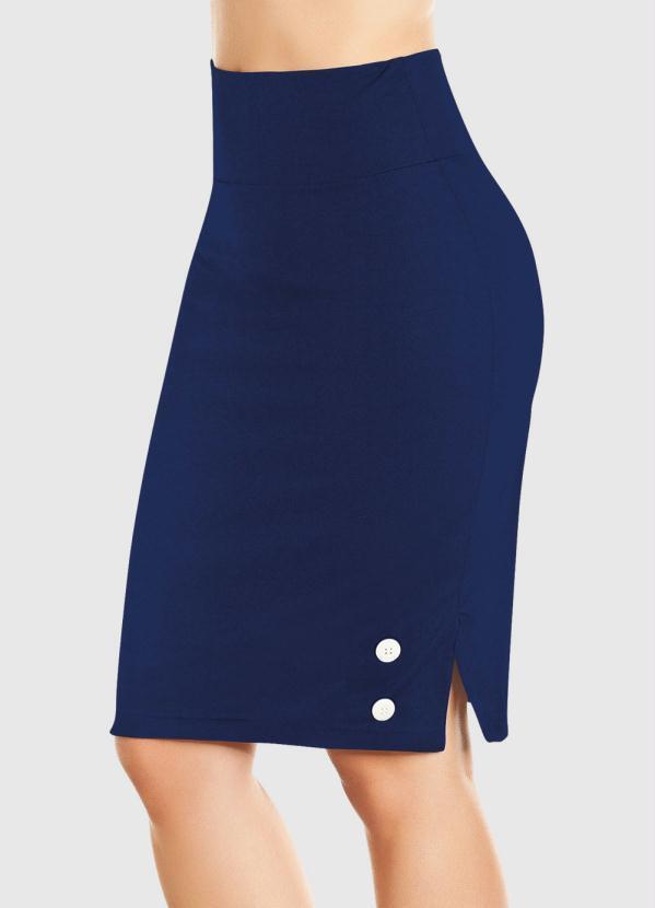 Vista 2 Saia Marinho com Fenda Lateral e Botões Moda Pop Moda Pop