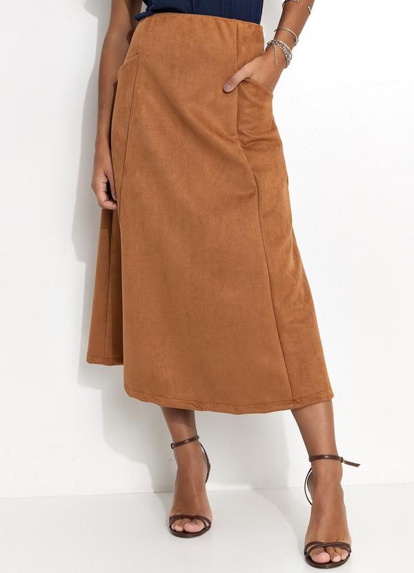 Saia Marrom em Malha Suede