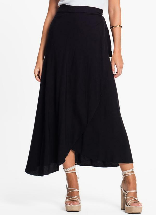 Saia Midi Amarração Envelope Preto