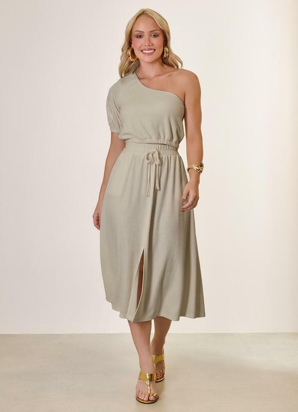 Saia Midi com Bolsos Bege Safari