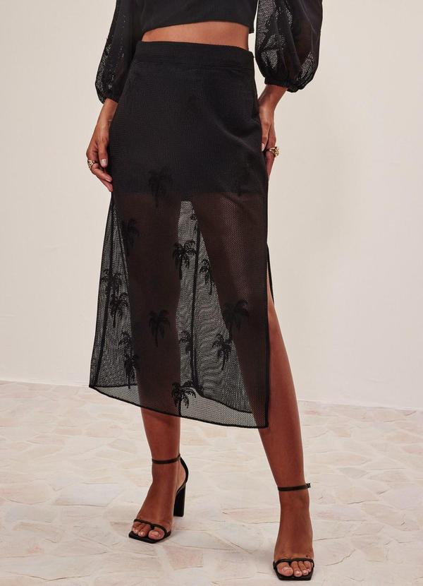 Saia Midi com Fenda Lateral Preto