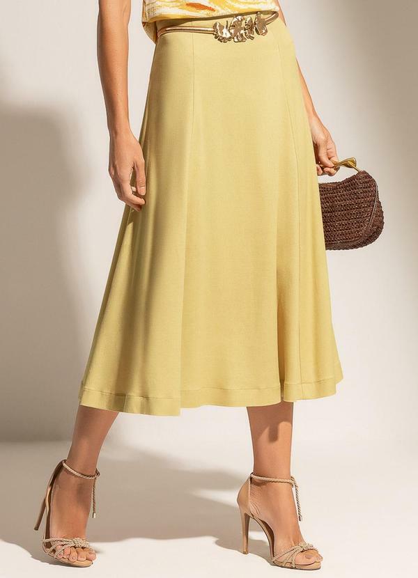 Saia Midi com Linho e Elastano Amarelo