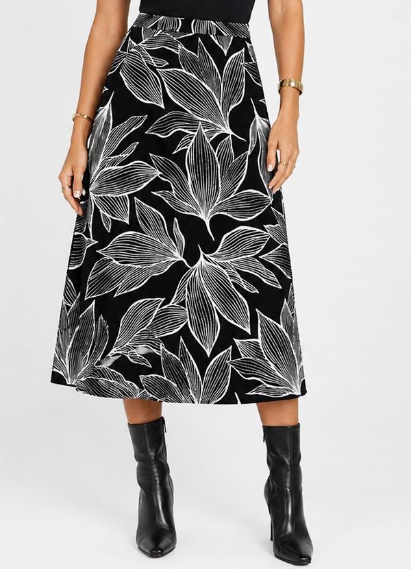 Saia Midi com Recorte nas Costas Preto