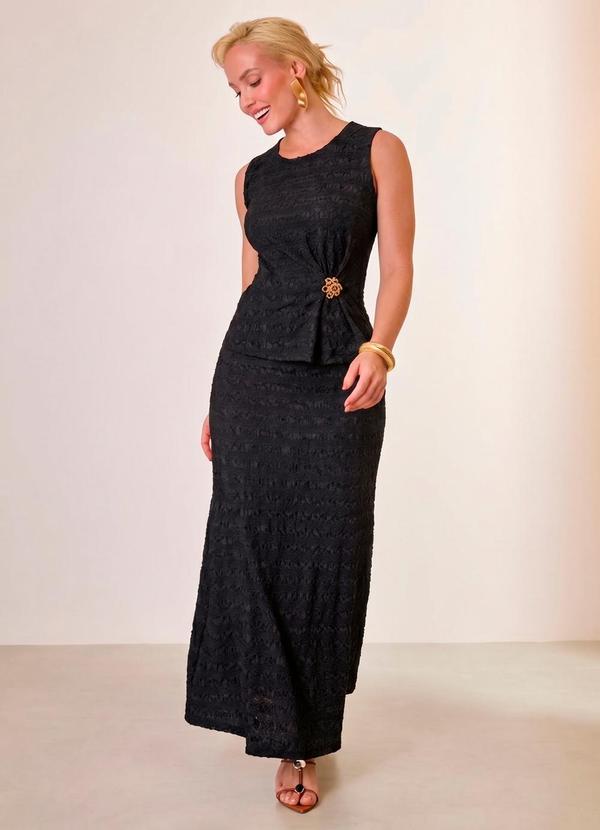 Saia Midi com Textura Preto