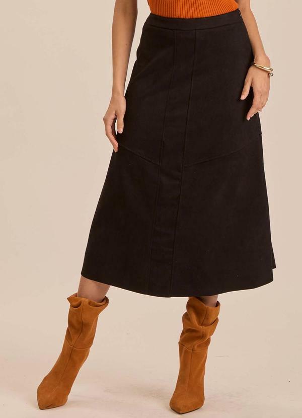 Saia Midi Cozy Winter em Suede Preto