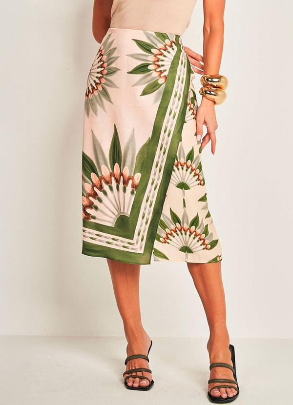 Vista 2 Saia Midi de Viscose e Sarja Estampado Doce Trama Doce Trama