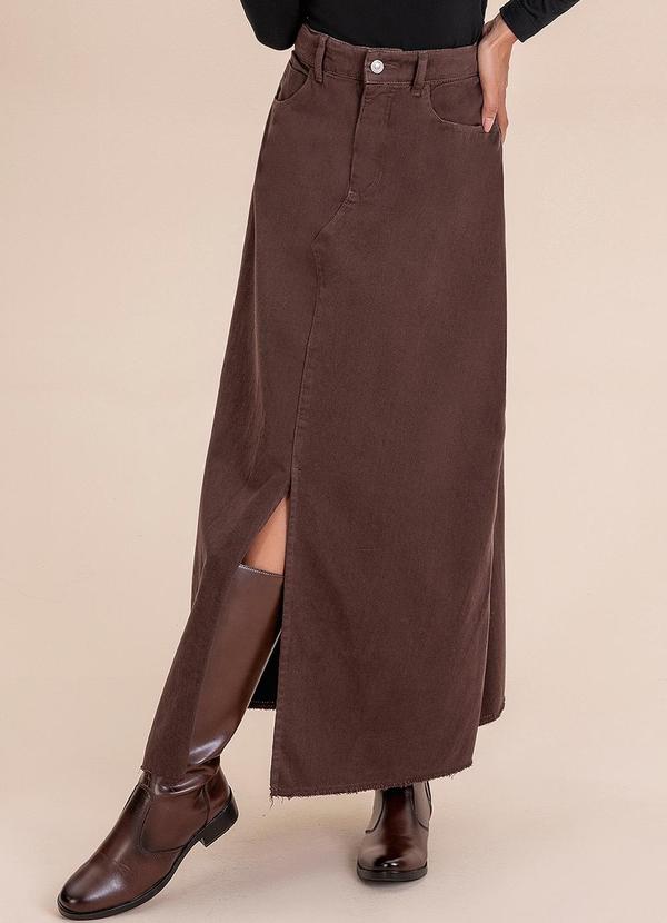 Saia Midi Denim Marrom