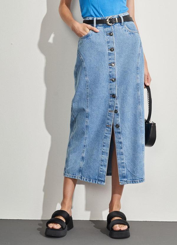 Saia Midi em Jeans Azul