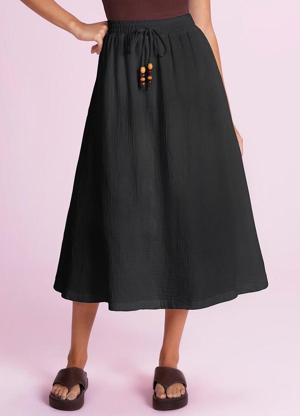 Saia Midi em Malha Gaze Preto