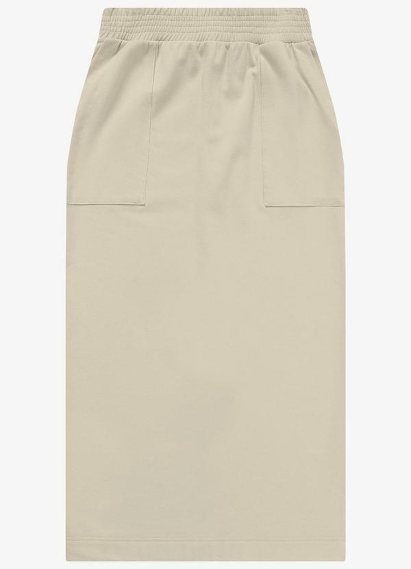 Saia Midi em Molecotton com Fenda Bege