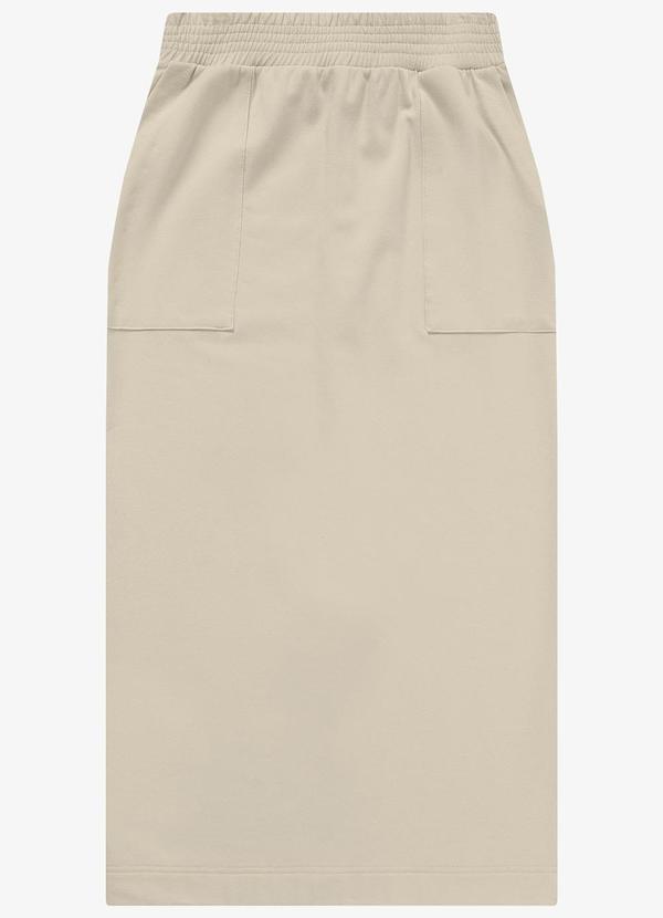 Saia Midi em Molecotton com Fenda Bege