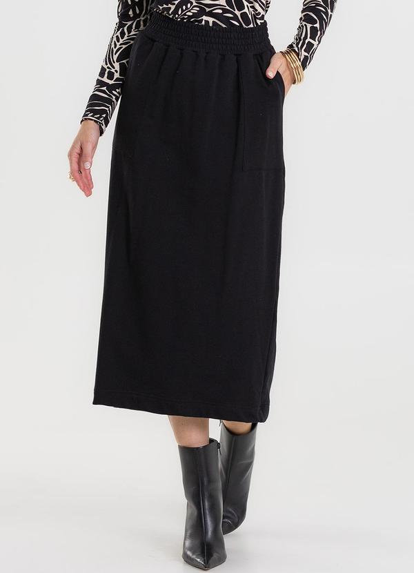 Saia Midi em Molecotton com Fenda Preto