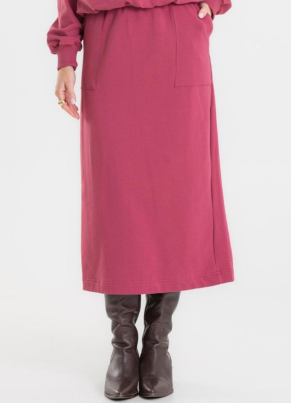 Saia Midi em Molecotton com Fenda Vermelho