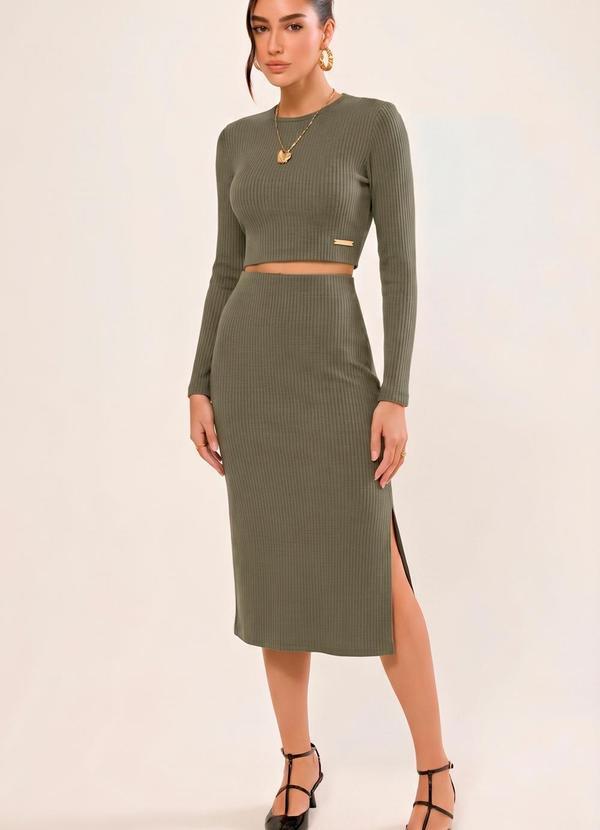 Saia Midi em Tricot Verde Floresta