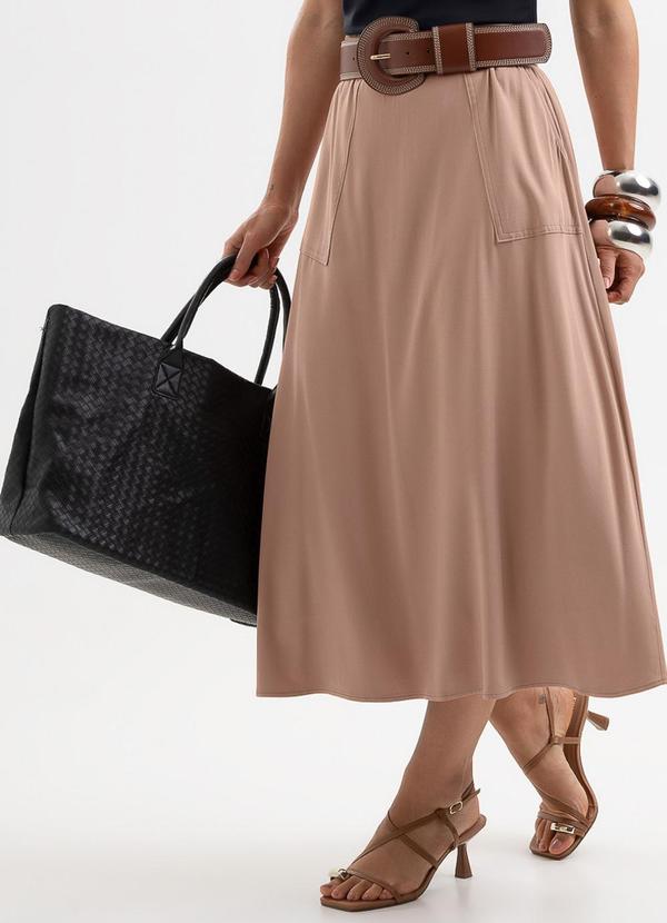 Saia Midi em Viscose com Elastano Marrom