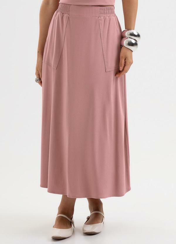 Saia Midi em Viscose com Elastano Rosa