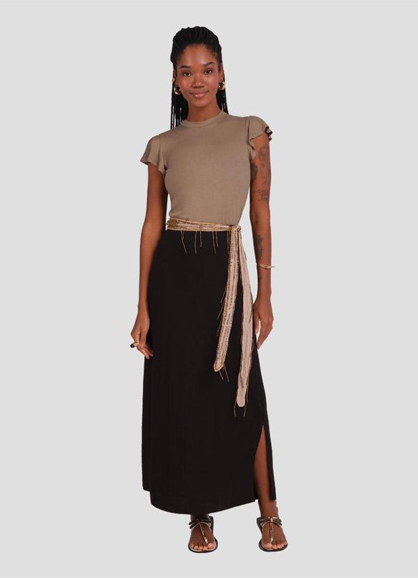 Saia Midi em Viscose com Fenda Lateral Preto