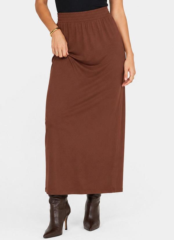 Saia Midi em Viscose Creponada Marrom