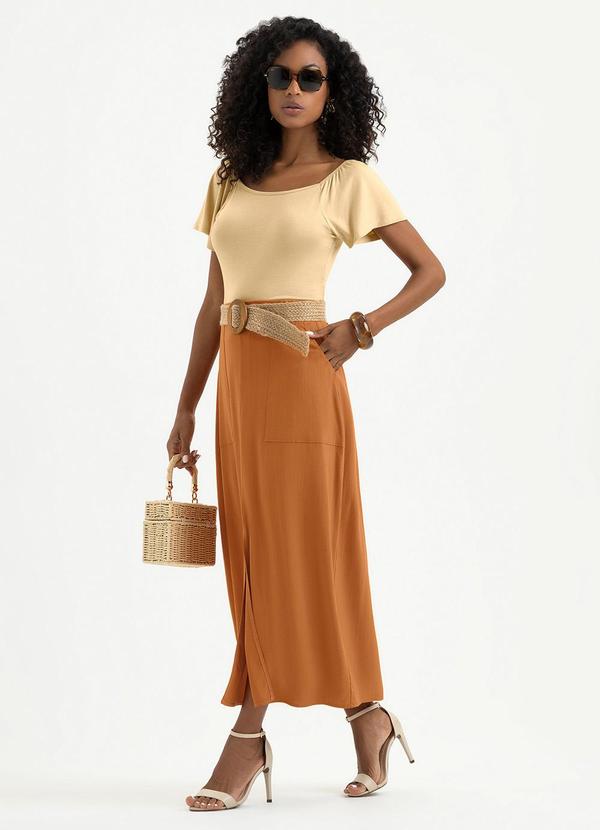 Vista 2 Saia Midi em Viscose Laranja Escuro Cativa Cativa