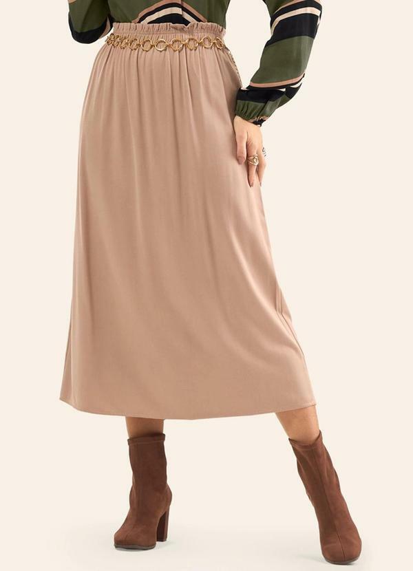 Saia Midi em Viscose Sarjada Marrom