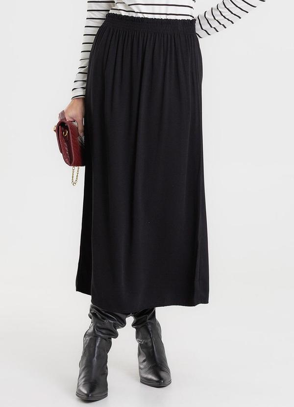 Saia Midi em Viscose Sarjada Preto