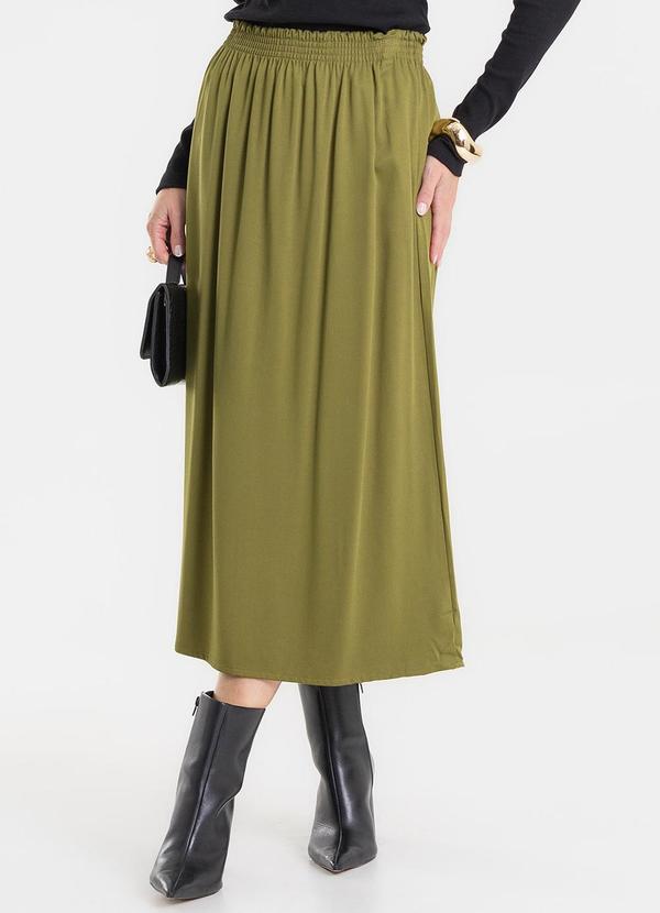 Saia Midi em Viscose Sarjada Verde