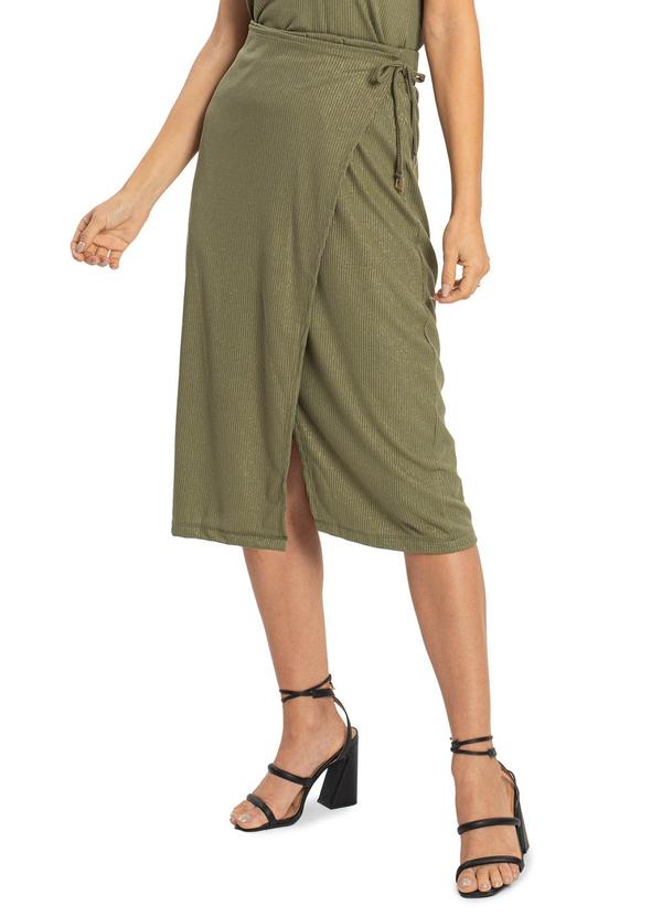 Vista 2 Saia Midi Envelope com Transpasse Verde Rovitex Rovitex