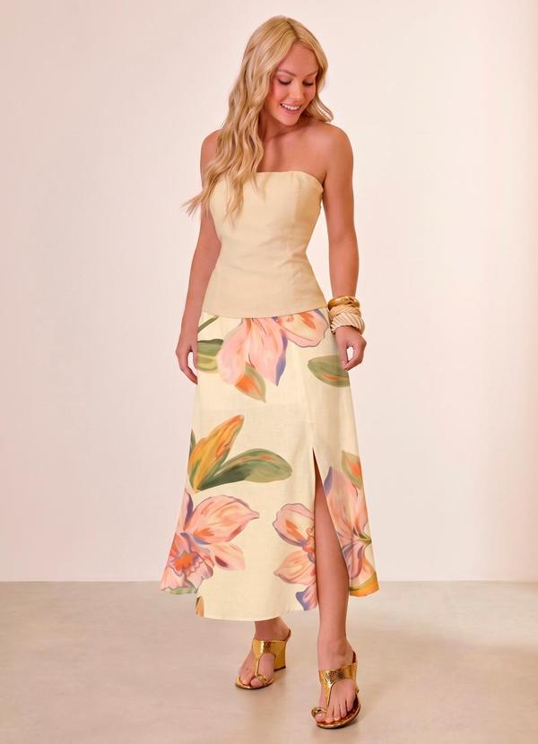 Saia Midi Estampa Exclusiva Amarelo Vanilla