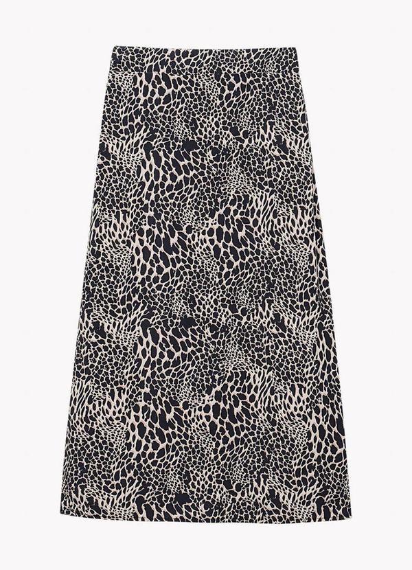 Saia Midi Estampada em Tecido Viscose Preto