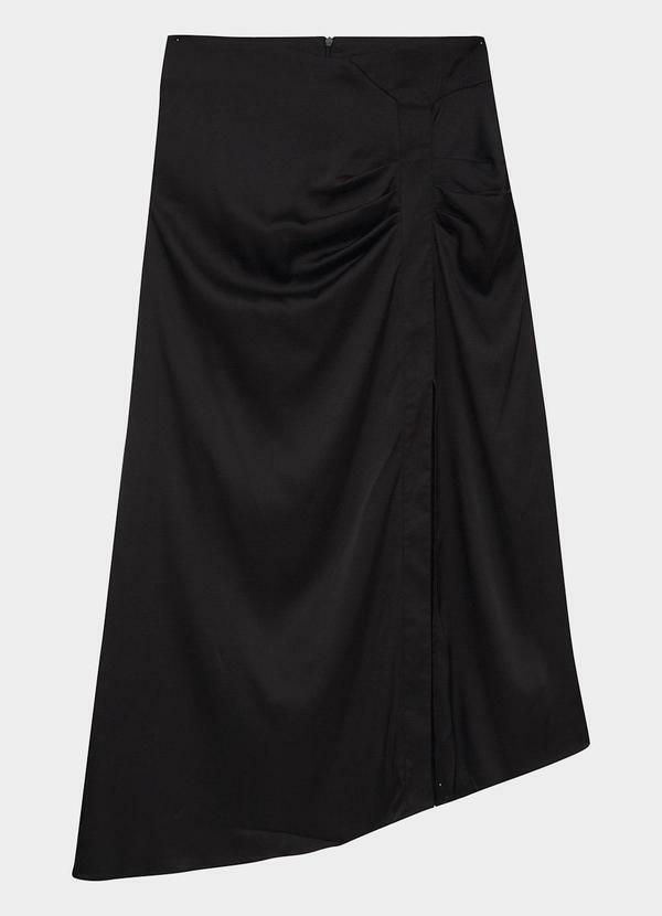 Saia Mídi Evasê Assimétrica Preto