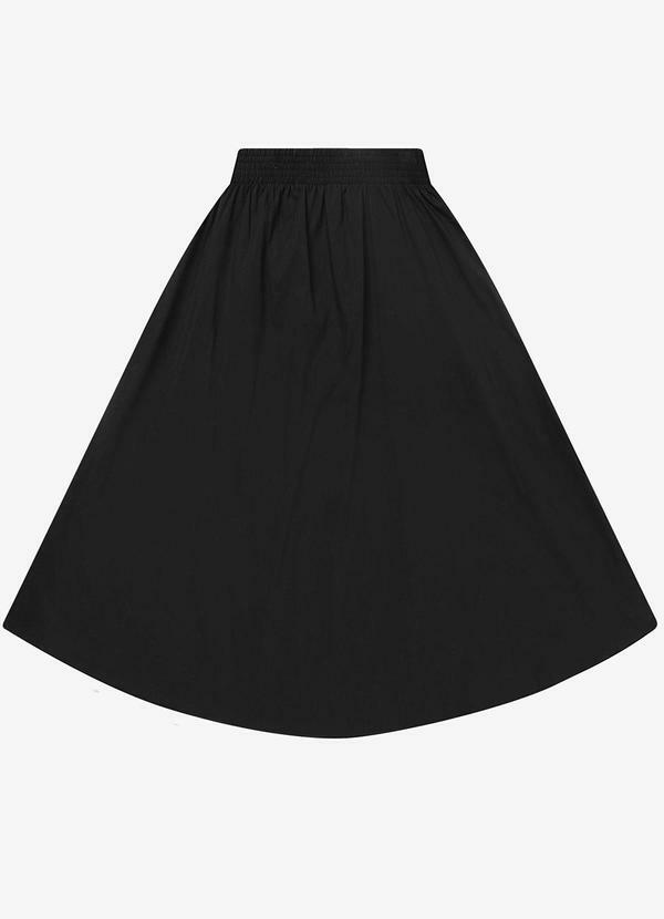 Saia Midi Evasê em Popeline Preto