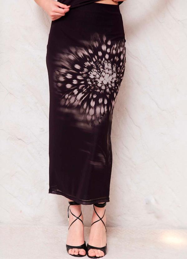 Saia Midi Evasê em Tule Sunset Preto