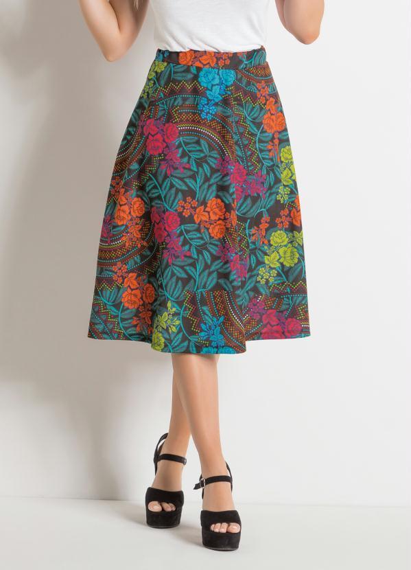 Vista 2 Saia Midi Evasê Floral Dark Moda Pop Moda Pop