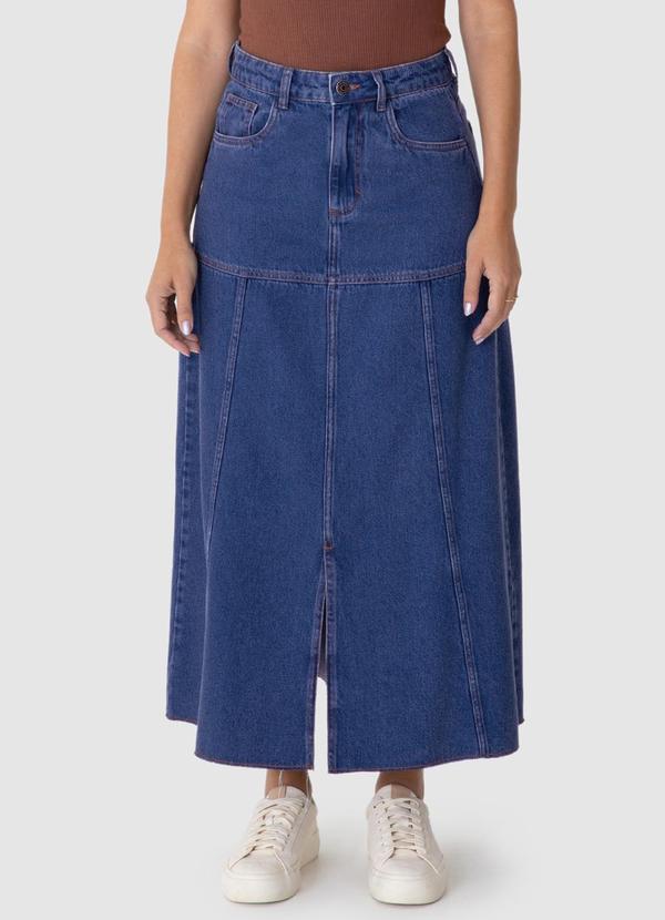 Saia Mídi Evasê Jeans Azul Escuro