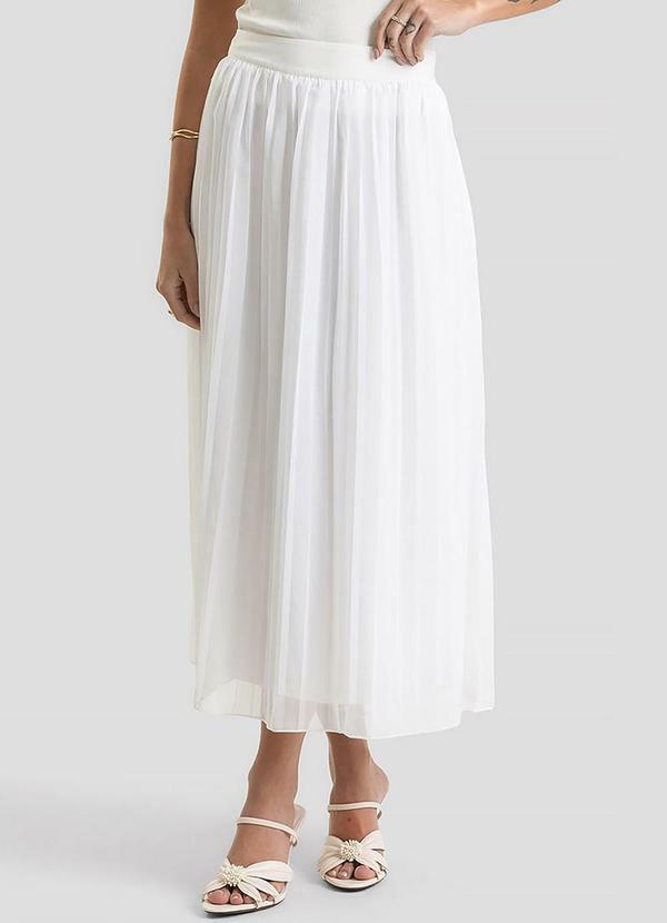 Saia Midi Feminina Chiffon Plissado Branco