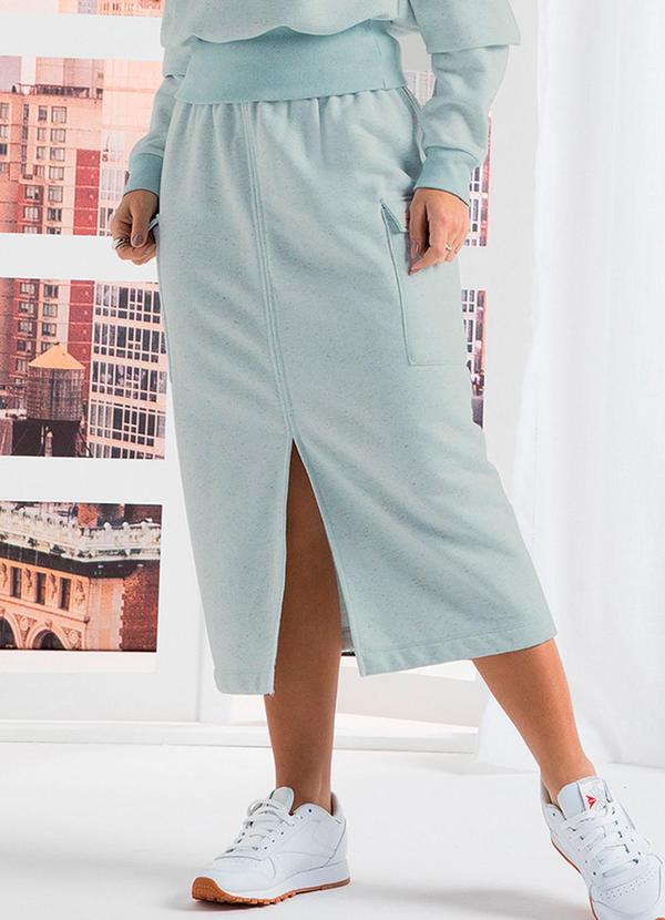 Vista 2 Saia Midi Feminina Comfy Moletom Azul Marialícia Marialícia