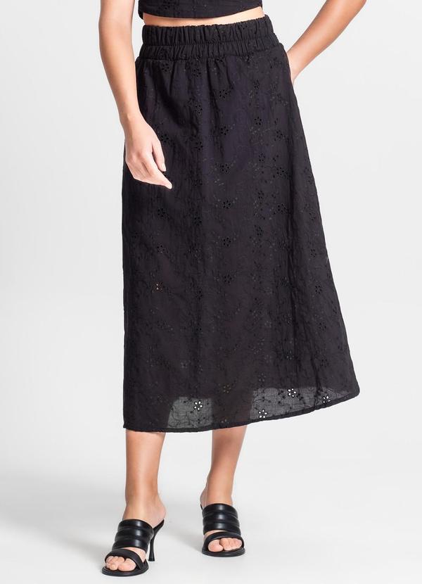 Saia Midi Feminina em Laise Preto
