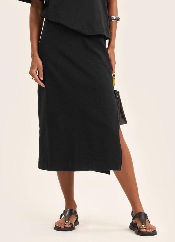 Vista 2 Saia Midi Feminina em Malhão Preto Rovitex Rovitex