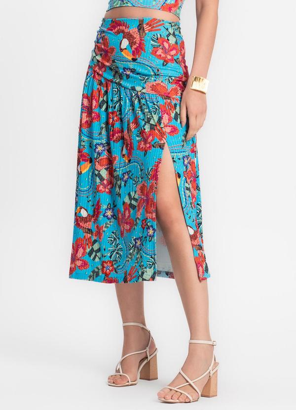 Vista 2 Saia Midi Feminina em Ribana Canelada Azul Endless Endless