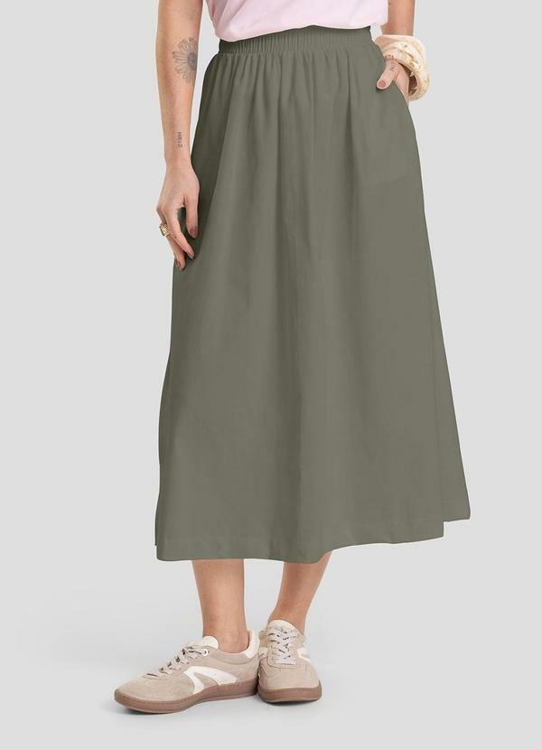 Vista 2 Saia Midi Feminina em Sarja Verde Dianna Dianna