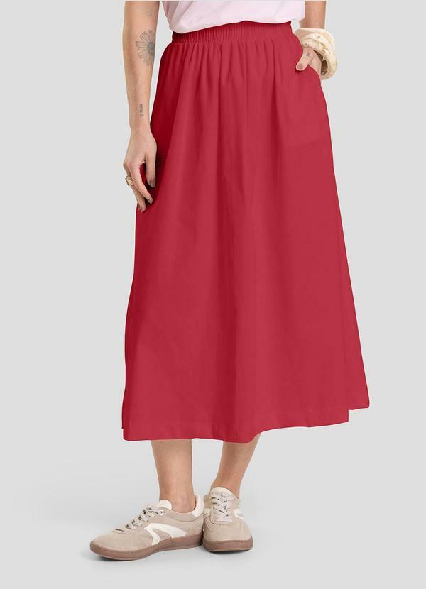 Vista 2 Saia Midi Feminina em Sarja Vermelho Dianna Dianna