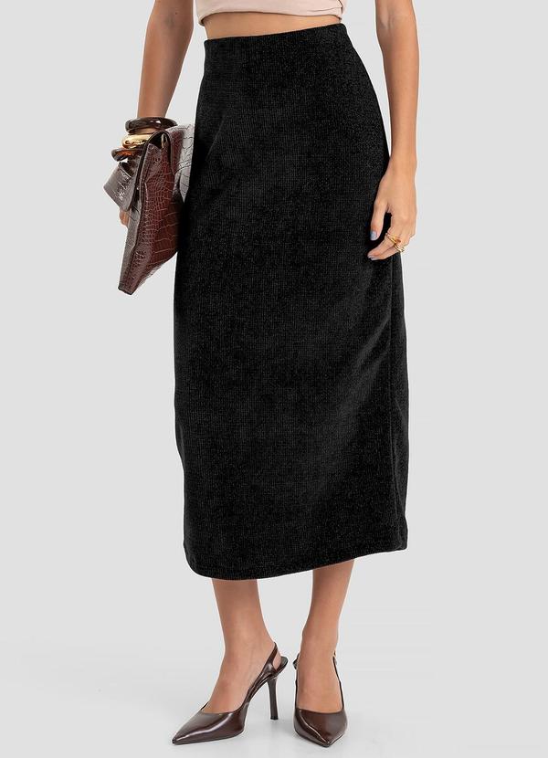 Saia Midi Feminina em Tricot Glow Shine Preto