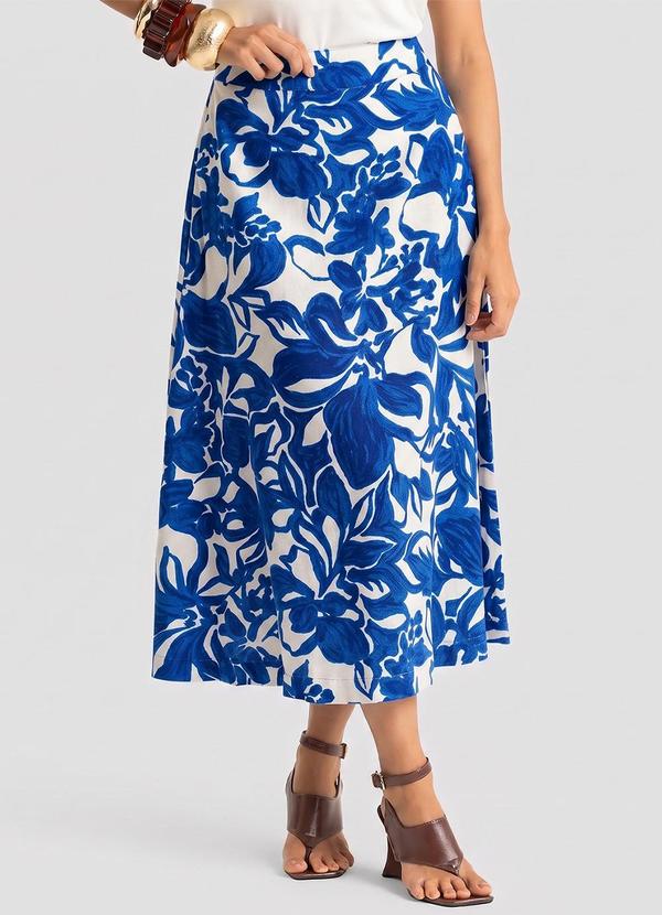 Saia Midi Feminina Estampada Azul
