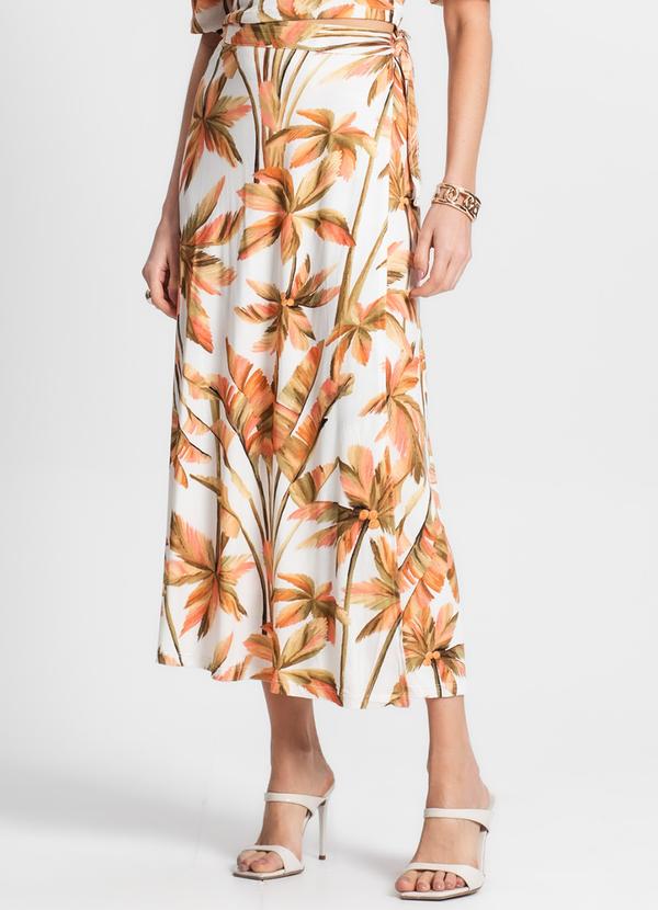Saia Midi Feminina Estampada Bege
