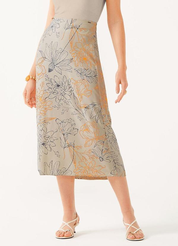 Saia Midi Feminina Estampada Bege