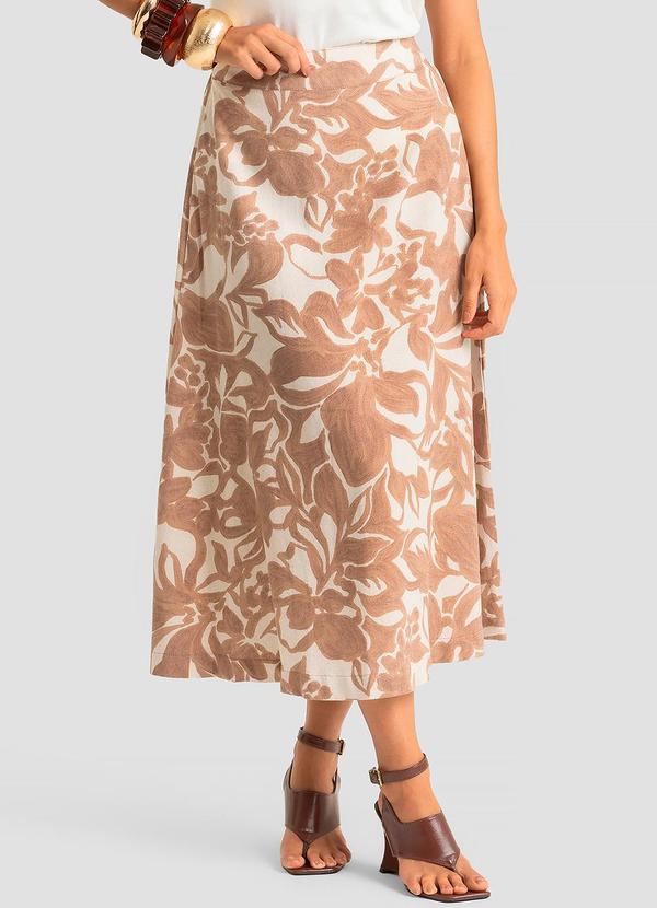 Saia Midi Feminina Estampada Marrom